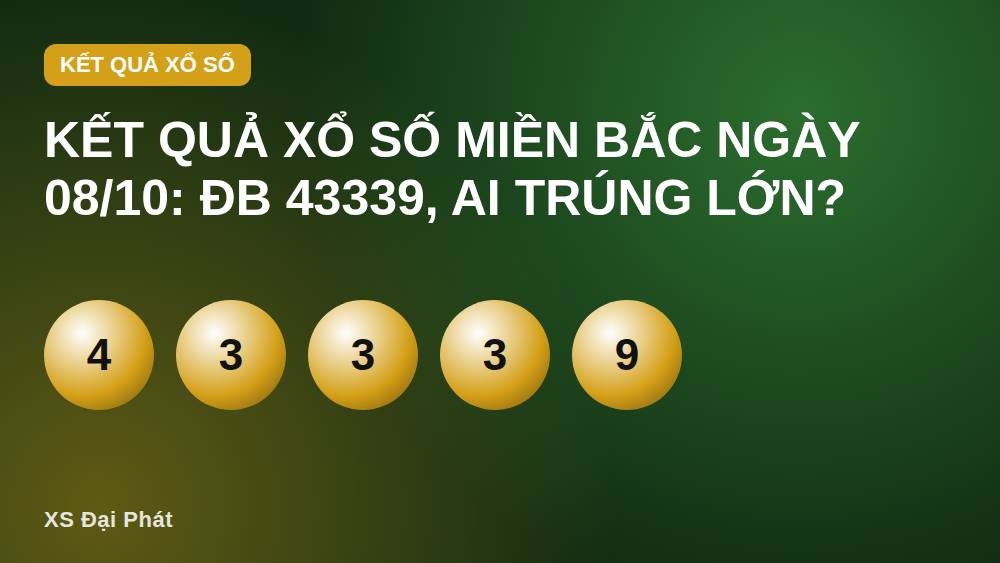 Kết quả xổ số miền Bắc ngày 08/10: ĐB 43339, ai trúng lớn?